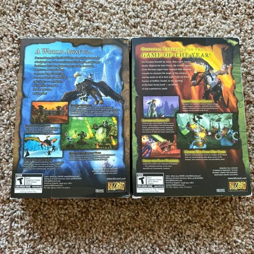World of Warcraft: Computer Game Lot Original 2004 & The Burning Crusade 2007 PC